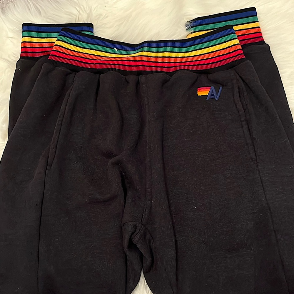 Rainbow Rib Black Aviator Nation Sweatpants. Size XS.